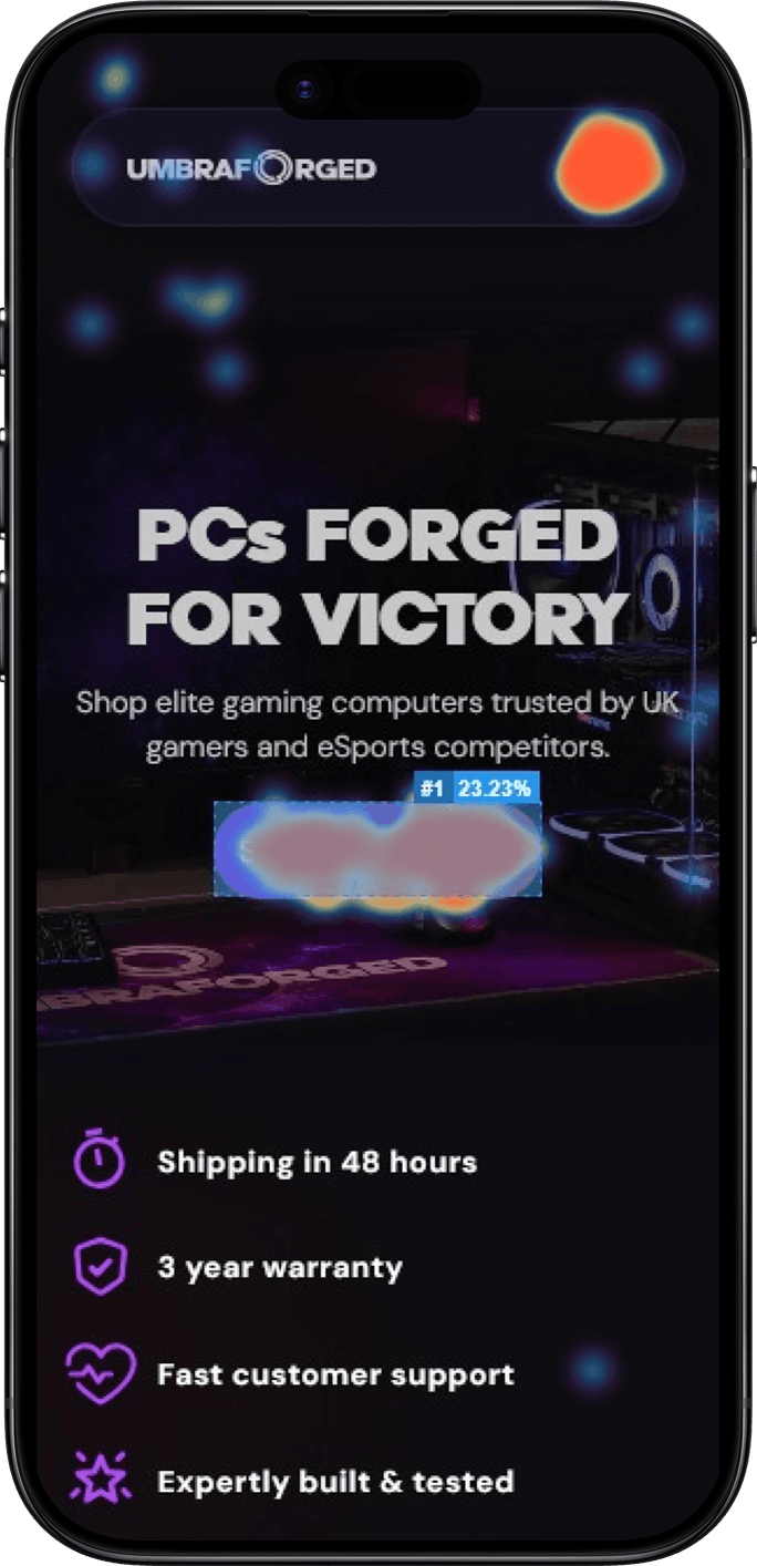 Heatmaps for Umbraforged, an eccomerce website built by V and Bruno