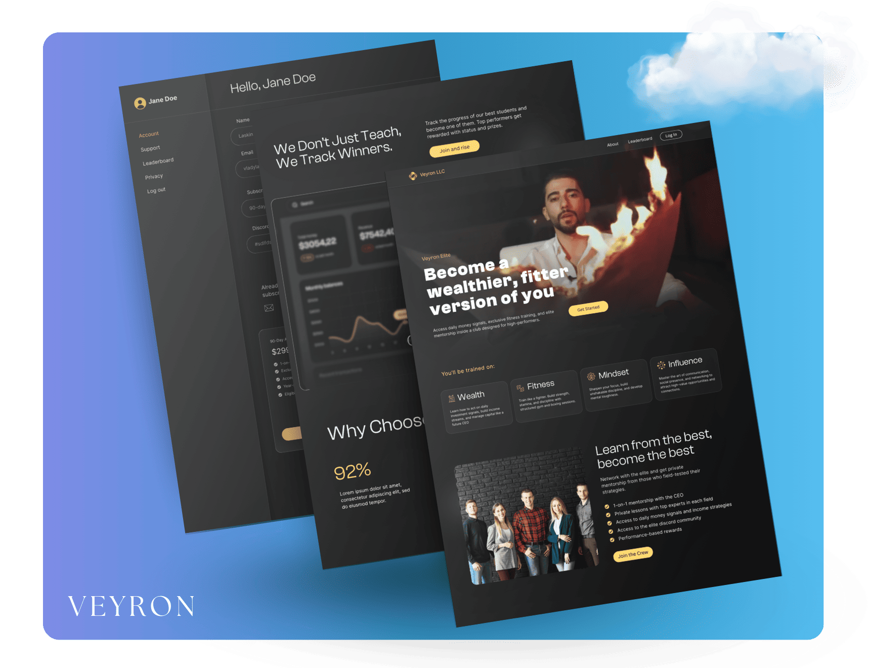 ERP and Veyronn landing page with login and register systems